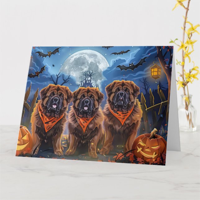 Tibetan Mastiff Halloween Spooky Karte (Gelbe Blume)