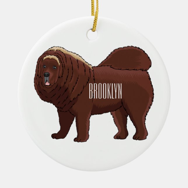 Tibetan Mastiff Hunde Cartoon Illustration Keramik Ornament (Vorne)