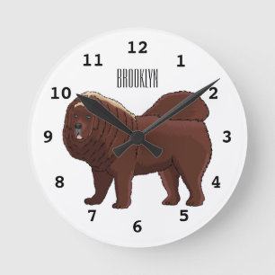 Tibetan Mastiff Hunde Cartoon Illustration Runde Wanduhr
