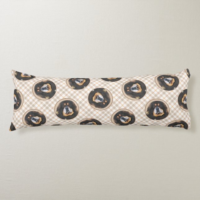 Tibetan Mastiff Malen Schwarz und Tan Pet Dog Art Seitenschläferkissen (Vorderseite)