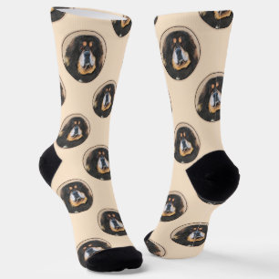Tibetan Mastiff Malen Schwarz und Tan Pet Dog Art Socken