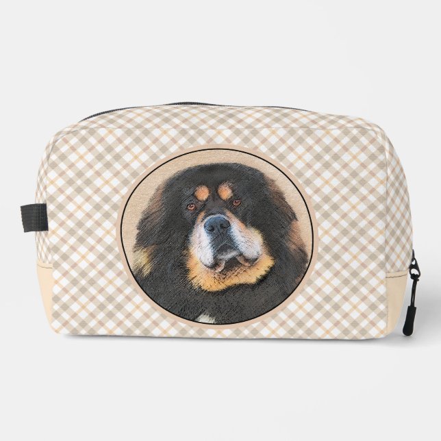 Tibetan Mastiff Malen Schwarz und Tan Pet Dog Art Waschbeutel (Vorderseite)