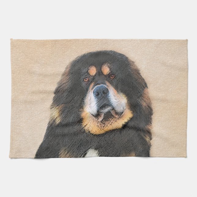 Tibetan Mastiff Malerei - Niedliche Original Dog A Geschirrtuch (Horizontal)