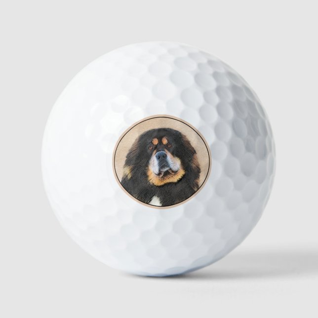 Tibetan Mastiff Malerei - Niedliche Original Dog A Golfball (Vorderseite)