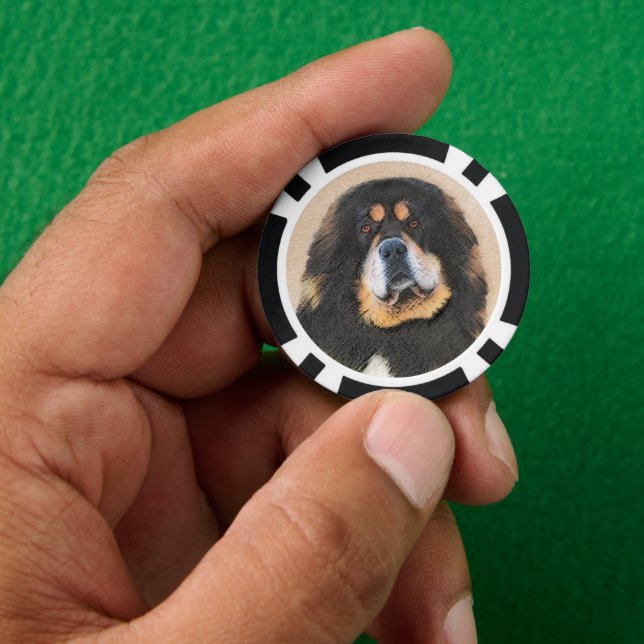 Tibetan Mastiff Malerei - Niedliche Original Dog A Pokerchips (Hand)