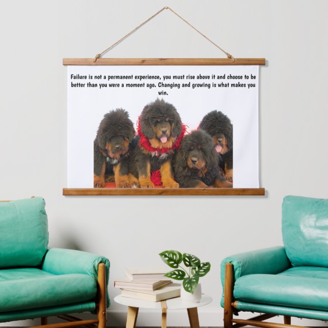 Tibetan Mastiff Niedlich Brown Welpen Wandteppich Mit Holzrahmen (Wohnzimmer)