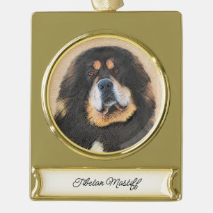 Tibetan Mastiff Painting - Niedliche Original Dog Banner-Ornament Gold