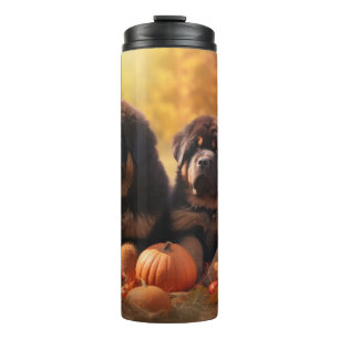 Tibetan-Mastiff-Welpe Herbstfreude Kürbis Thermosbecher