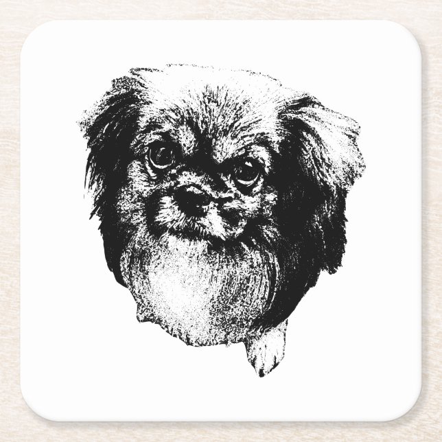 Tibetan Spaniel Coaster – Monochrome Dog Art Rechteckiger Pappuntersetzer (Vorderseite)