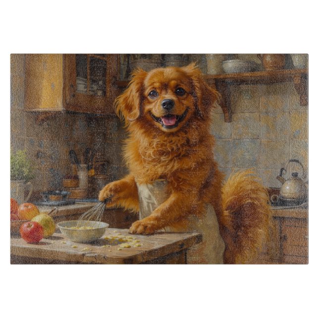 Tibetan Spaniel Cooking in Kitchen Schneidebrett (Vorderseite)