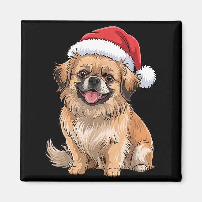 Tibetan Spaniel Dog Christmas Santa Hat Pet Dog Lo Magnet (Vorne)