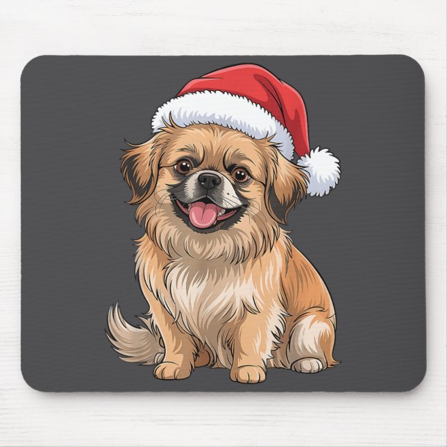 Tibetan Spaniel Dog Christmas Santa Hat Pet Dog Lo Mousepad (Vorne)