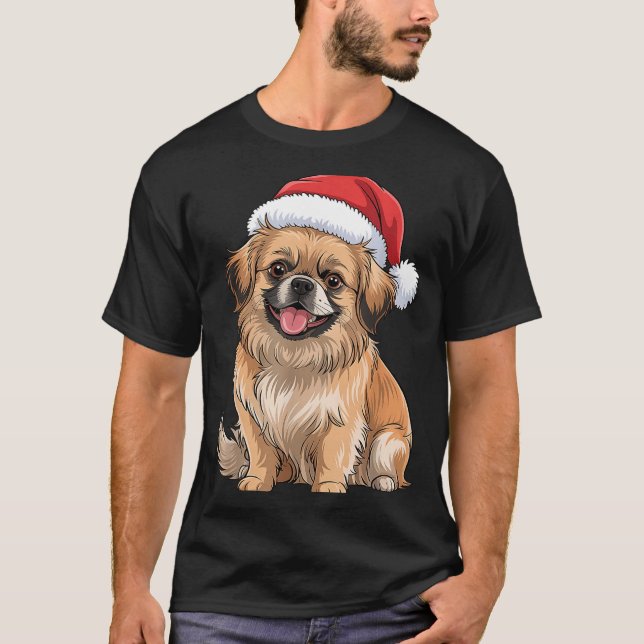 Tibetan Spaniel Dog Christmas Santa Hat Pet Dog Lo T-Shirt (Vorderseite)
