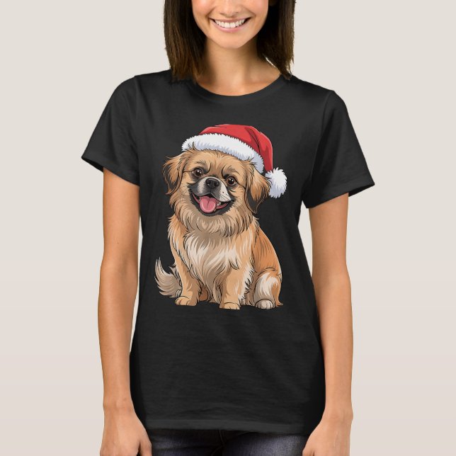 Tibetan Spaniel Dog Christmas Santa Hat Pet Dog Lo T-Shirt (Vorderseite)