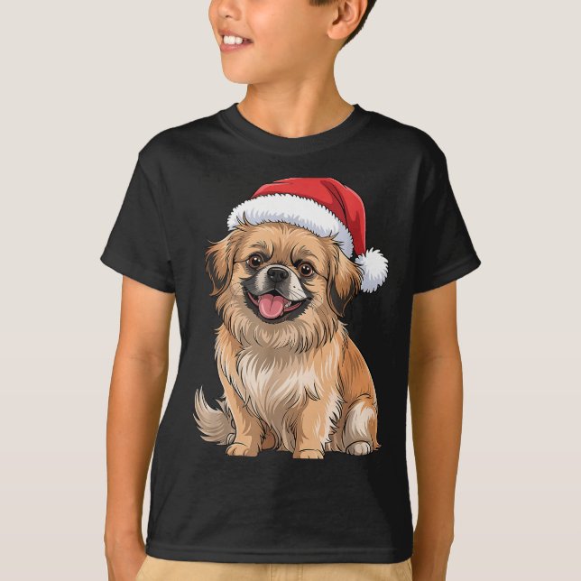 Tibetan Spaniel Dog Christmas Santa Hat Pet Dog Lo T-Shirt (Vorderseite)