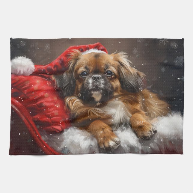 Tibetan Spaniel Dog Weihnachtsfest Geschirrtuch (Horizontal)