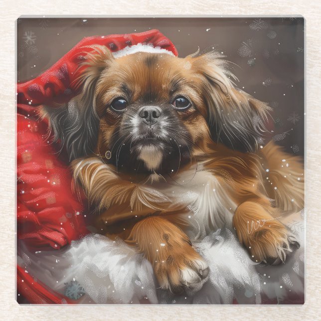 Tibetan Spaniel Dog Weihnachtsfest Glasuntersetzer (Vorderseite)