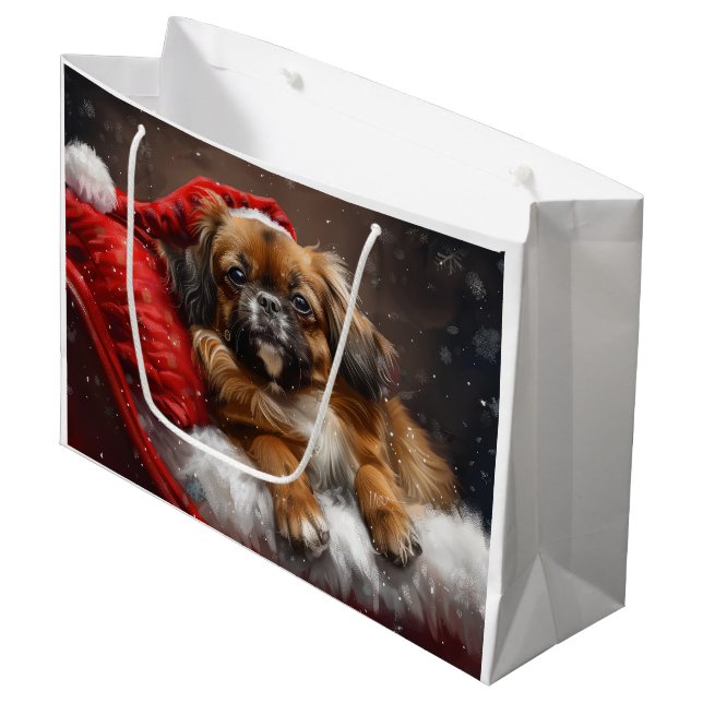 Tibetan Spaniel Dog Weihnachtsfest Große Geschenktüte (Vorderseite Schrägansicht)
