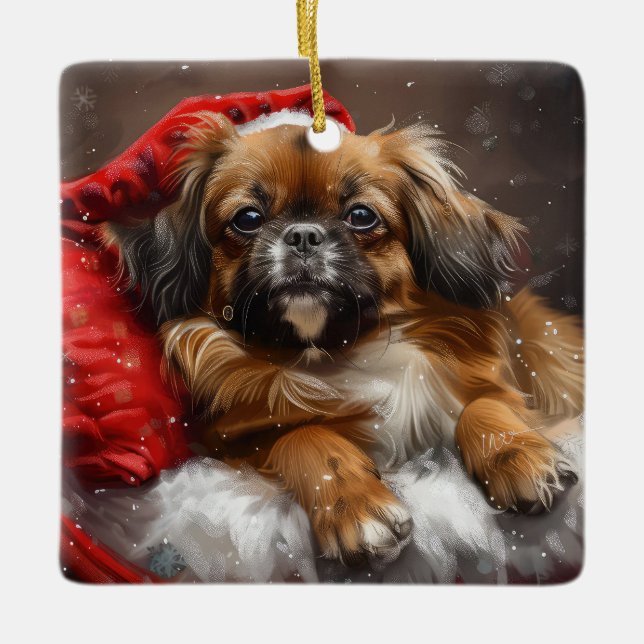 Tibetan Spaniel Dog Weihnachtsfest Keramikornament (Vorderseite)