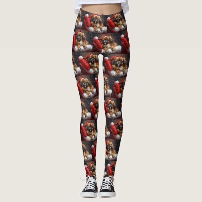 Tibetan Spaniel Dog Weihnachtsfest Leggings (Vorderseite)