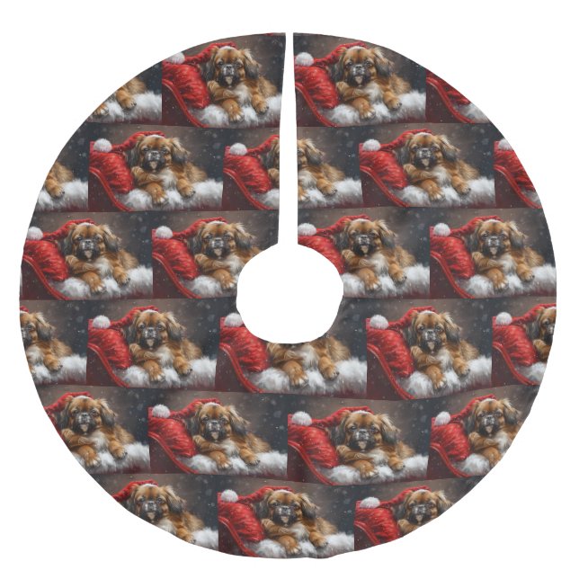 Tibetan Spaniel Dog Weihnachtsfest Polyester Weihnachtsbaumdecke (Vorderseite)
