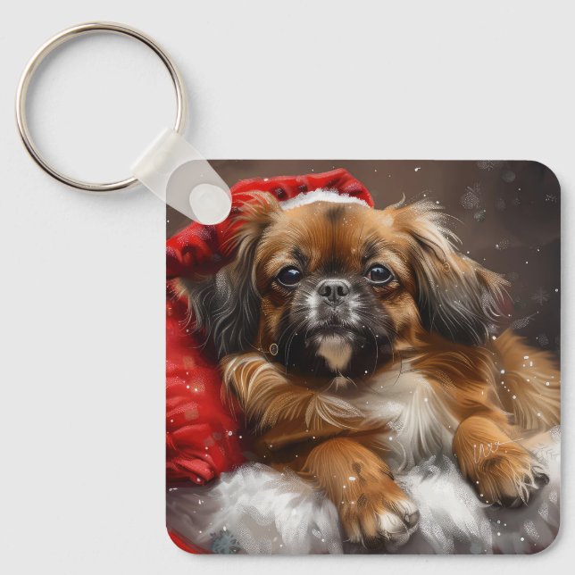 Tibetan Spaniel Dog Weihnachtsfest Schlüsselanhänger (Vorderseite)