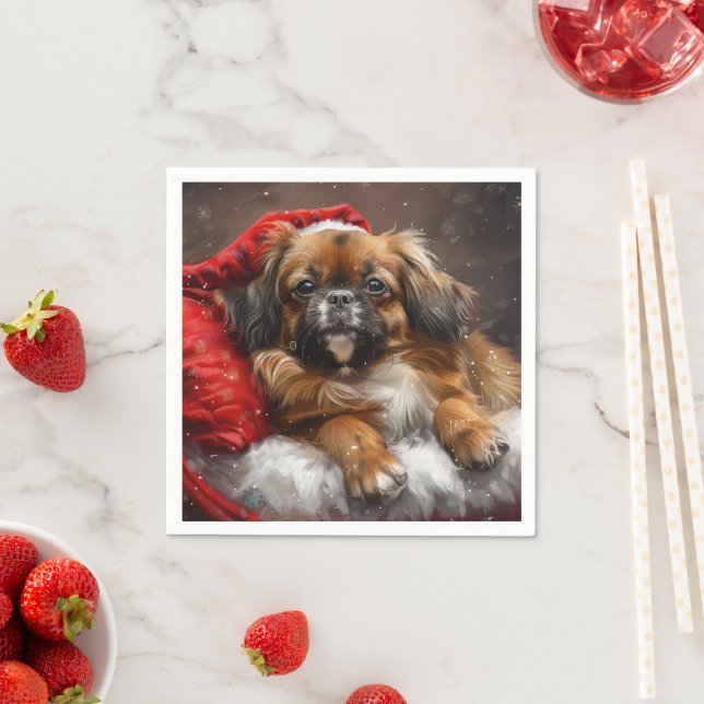 Tibetan Spaniel Dog Weihnachtsfest Serviette (Beispiel)