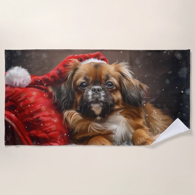 Tibetan Spaniel Dog Weihnachtsfest Strandtuch (Vorderseite)