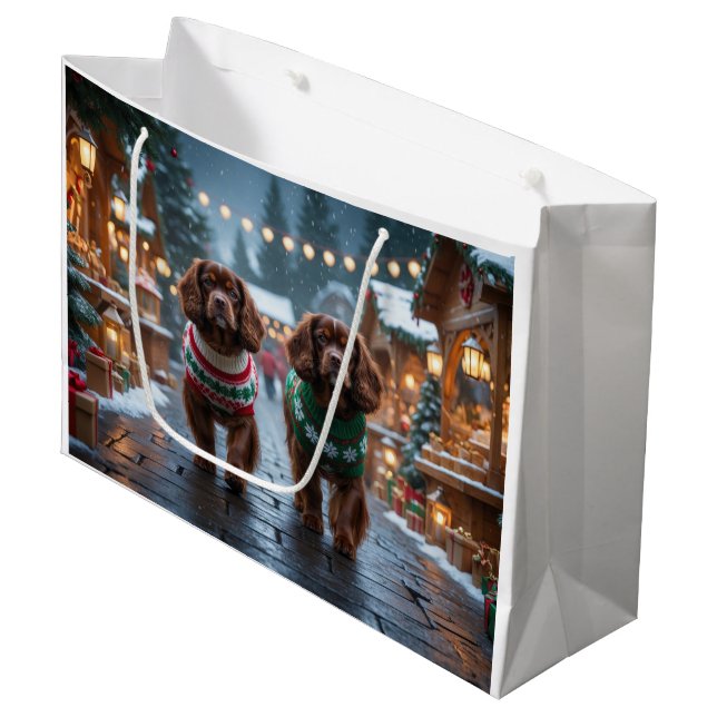 Tibetan Spaniel Dogs Christmas Snow Holiday Große Geschenktüte (Vorderseite Schrägansicht)
