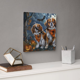 Tibetan Spaniel Halloween Gruselig Quadratische Wanduhr