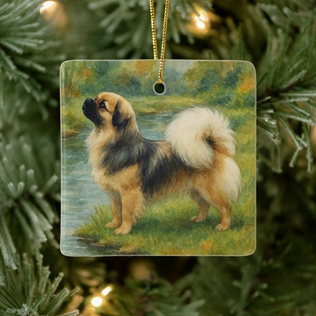 Tibetan Spaniel Keramikornament (Baum)