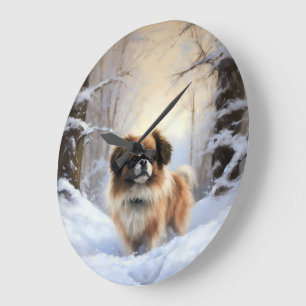 Tibetan Spaniel Lass es schneien Weihnachten Große Wanduhr