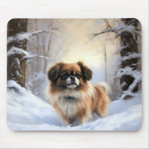 Tibetan Spaniel Lass es schneien Weihnachten Mousepad