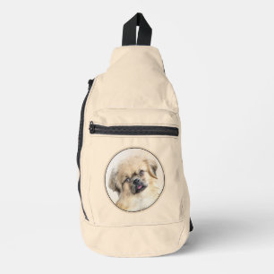 Tibetan Spaniel Malerei Creme und Weißer Hund Kuns Crossbody Bag