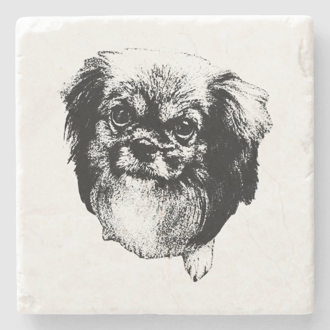 Tibetan Spaniel Untersetzer – Monochrome Hundekuns (Vorderseite)