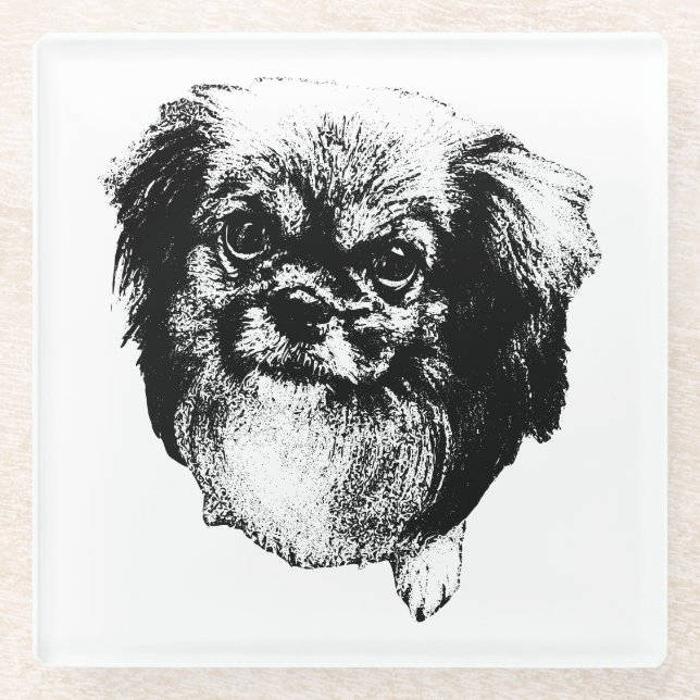 Tibetan Spaniel Untersetzer – Monochrome Hundekuns (Vorderseite)