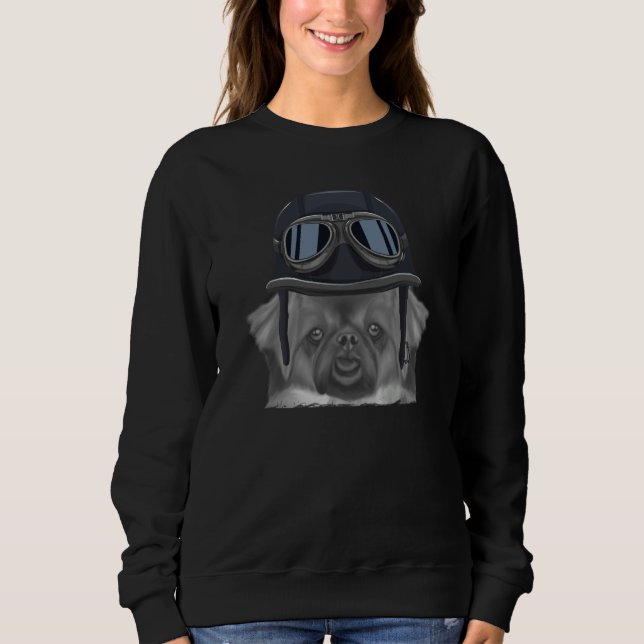 Tibetan Spaniel Wearing Vintage Motorcycle Helmet Sweatshirt (Vorderseite)