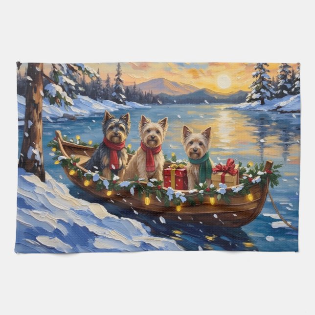 Tibetan Terrier Christmas Boat Holiday Geschirrtuch (Horizontal)