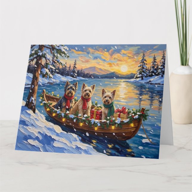 Tibetan Terrier Christmas Boat Holiday Karte (Vorderseite)