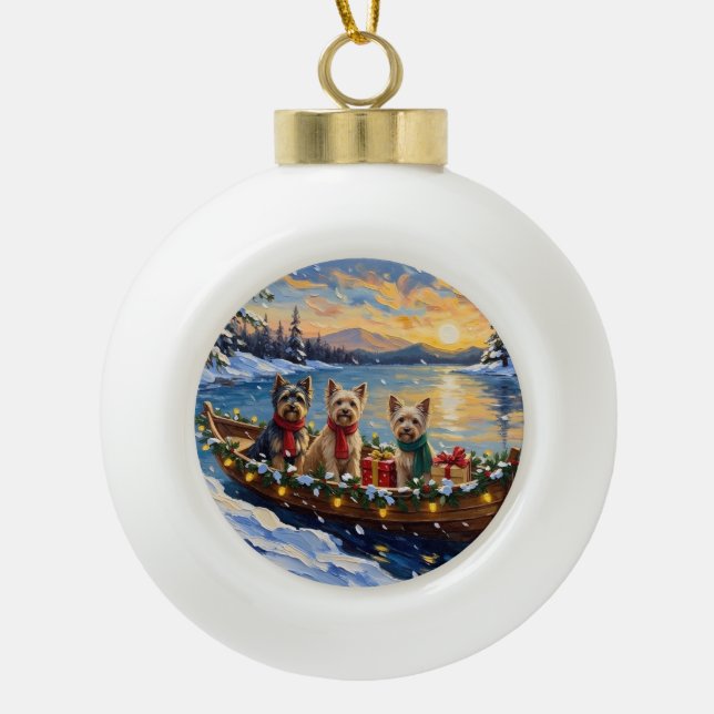 Tibetan Terrier Christmas Boat Holiday Keramik Kugel-Ornament (Vorderseite)