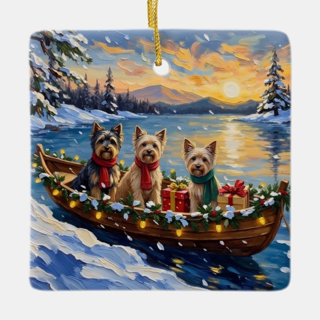 Tibetan Terrier Christmas Boat Holiday Keramikornament (Vorderseite)