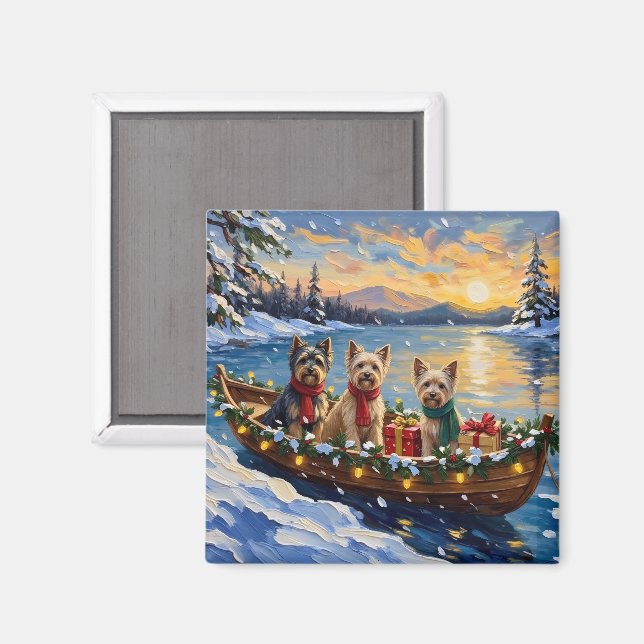 Tibetan Terrier Christmas Boat Holiday Magnet (Vorderseite/Rückseite)