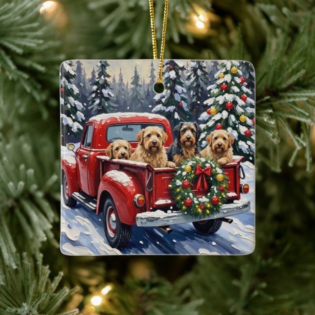 Tibetan Terrier Christmas Red Truck Holiday Keramikornament (Baum)