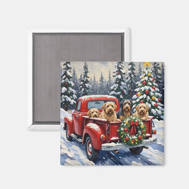Tibetan Terrier Christmas Red Truck Holiday Magnet (Vorderseite/Rückseite)