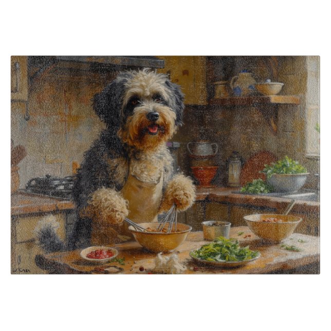 Tibetan Terrier Cooking in Kitchen Schneidebrett (Vorderseite)