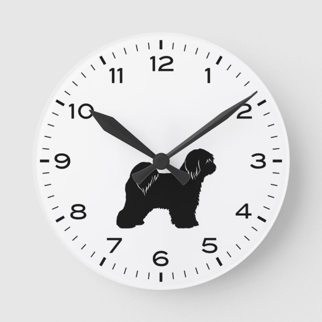 Tibetan Terrier Dog Breed Silhouette Runde Wanduhr (Vorderseite)