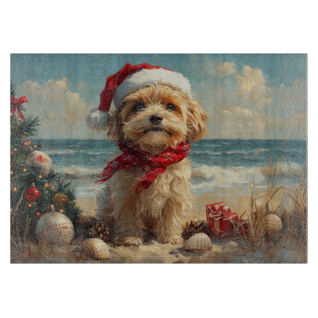 Tibetan Terrier Dog Christmas Vintag Beach Schneidebrett (Vorderseite)