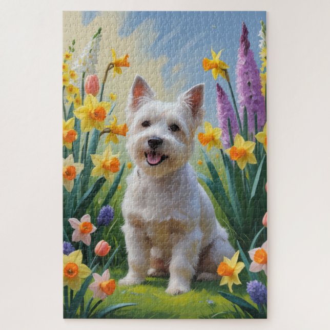 Tibetan Terrier Dog Frühlingsblumen Malerei Puzzle (Vertikal)