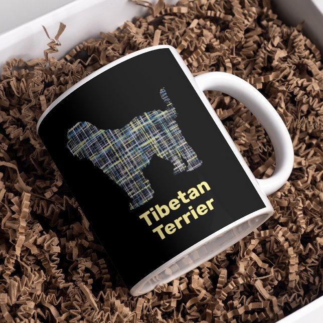 Tibetan Terrier Dog Silhouette Grid Black Kaffeetasse (Von Creator hochgeladen)