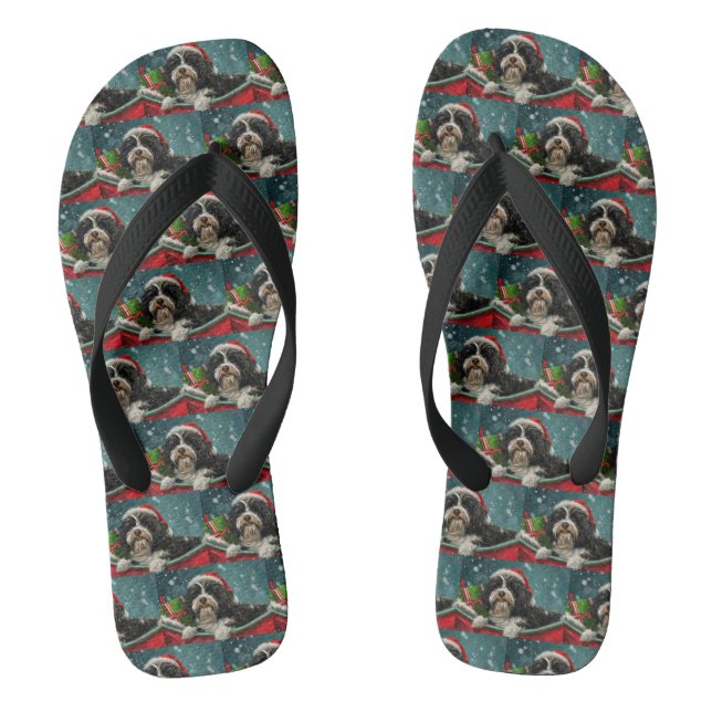 Tibetan Terrier Dog Weihnachtsfest Flip Flops (Fußbett)